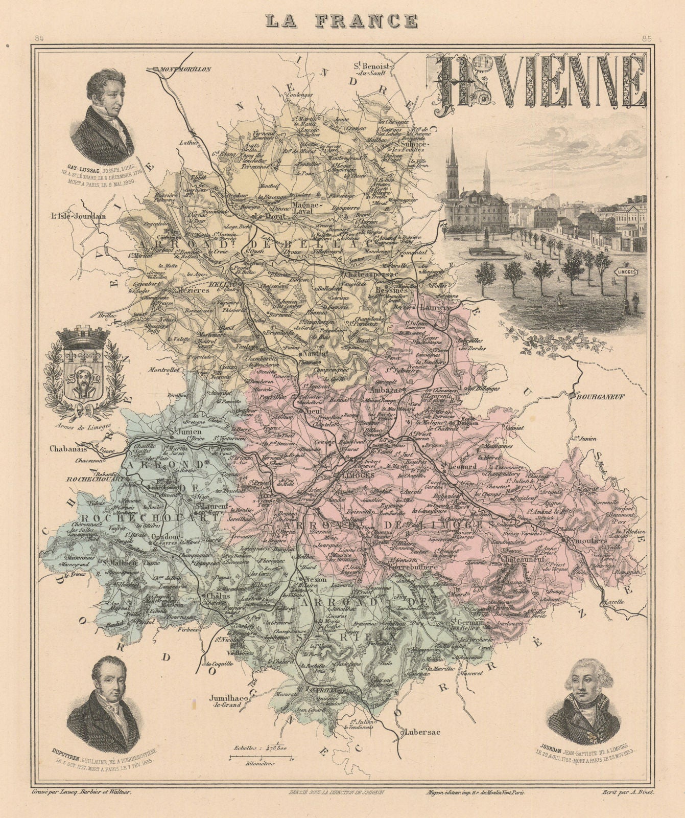 Haute-Vienne département. Limoges vignette. Vuillemin 1890 old antique map